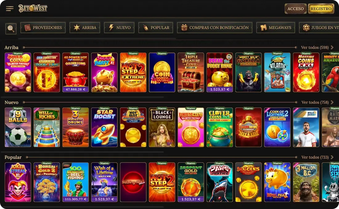 juegos del casino betwest