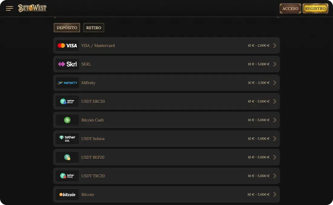 pagos del casino betwest